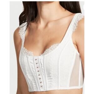 Victoria's Secret White Lacy Corset Bra Top Unlined Hook & Eye Sheer Mesh Small